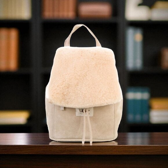 Women's UGG AUSTRALIA beige Suede Shearling Mini Backpack - Picture 1 of 14